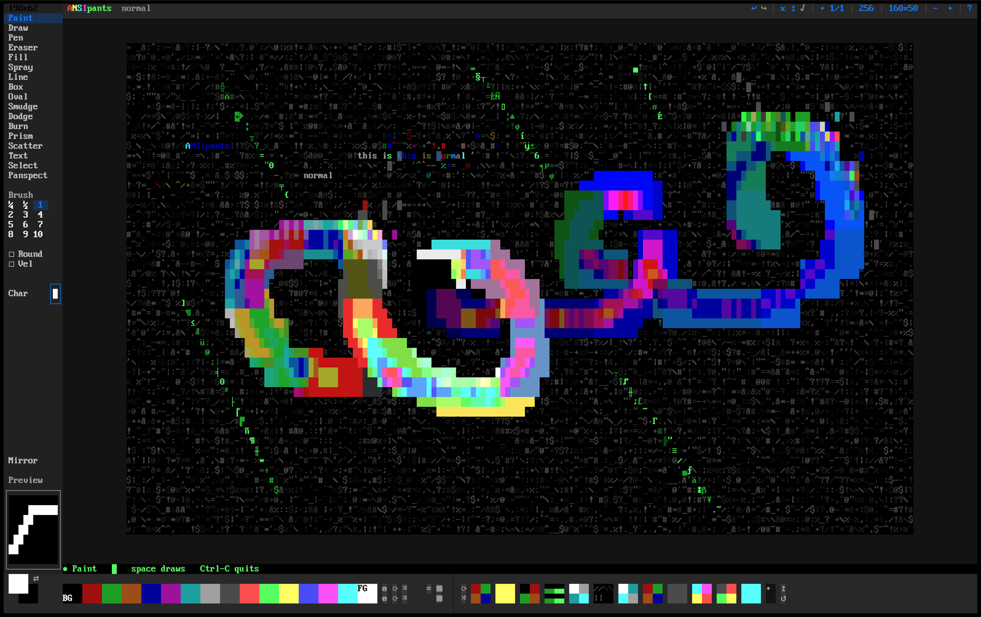 ANSIpants running in a browser
